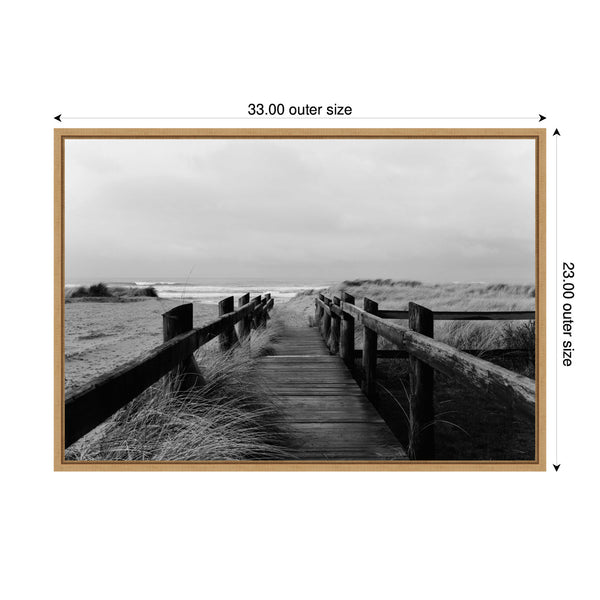 Kate & Laurel Sylvie Coastal Beach Boardwalk Black And White Framed Canvas By Patricia Hasz Of Patricia Rae Photography