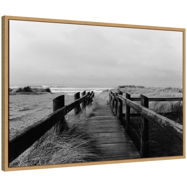 kate & laurel Sylvie Coastal Beach Boardwalk Black and White Framed Canvas by Patricia Hasz of Patricia Rae Photography