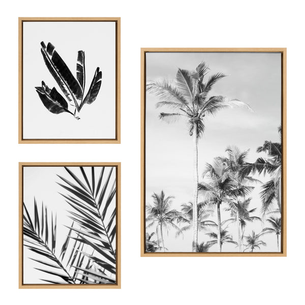 Kate & Laurel Sylvie Coastal Coconut Palm Tree Beach 583 Banana Leaf And Palm I Black And White Framed Canvas Art Set By Various Artists