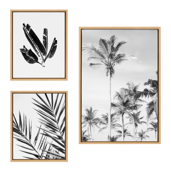 kate & laurel Sylvie Coastal Coconut Palm Tree Beach 583 Banana Leaf and Palm I Black and White Framed Canvas Art Set by Various Artists