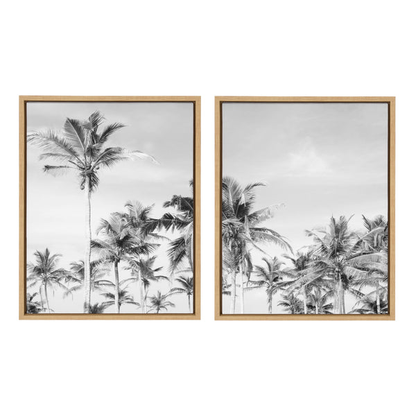 Kate & Laurel Sylvie Coastal Coconut Palm Tree Beach BW Framed Canvas Set By The Creative Bunch Studio