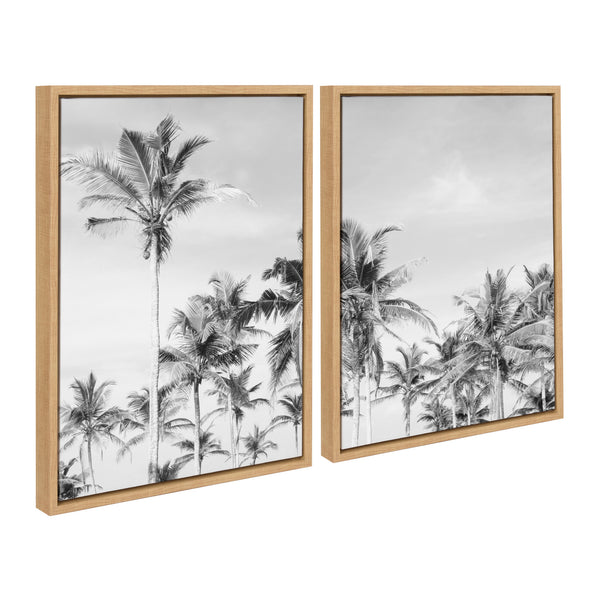 Kate & Laurel Sylvie Coastal Coconut Palm Tree Beach BW Framed Canvas Set By The Creative Bunch Studio