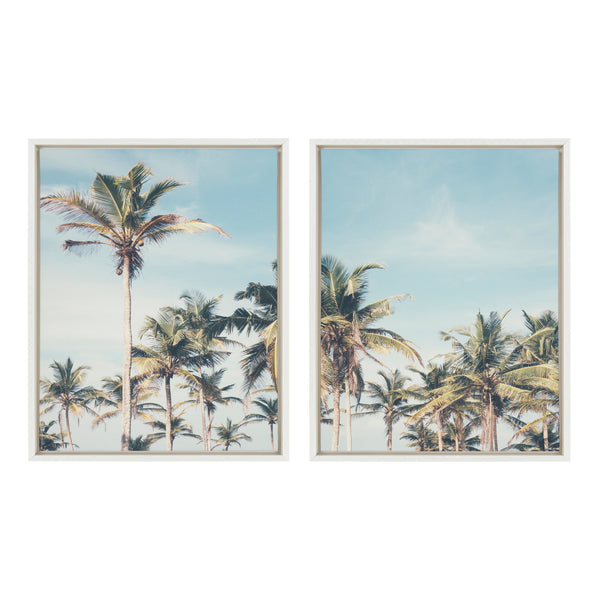 Kate & Laurel Sylvie Coastal Coconut Palm Tree Beach Framed Canvas Set By The Creative Bunch Studio