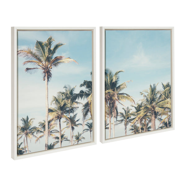 Kate & Laurel Sylvie Coastal Coconut Palm Tree Beach Framed Canvas Set By The Creative Bunch Studio