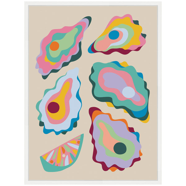 Kate & Laurel Sylvie Coastal Oysters And Lemon Framed Canvas By Rachel Lee