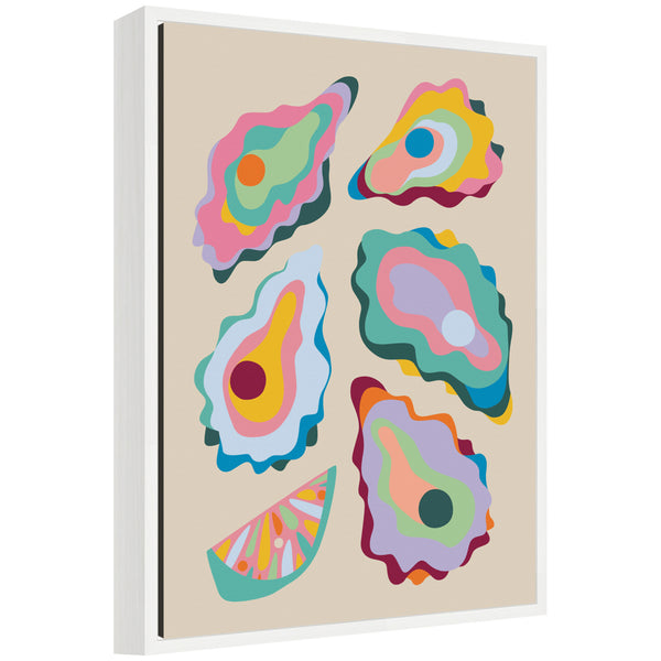 kate & laurel Sylvie Coastal Oysters and Lemon Framed Canvas by Rachel Lee