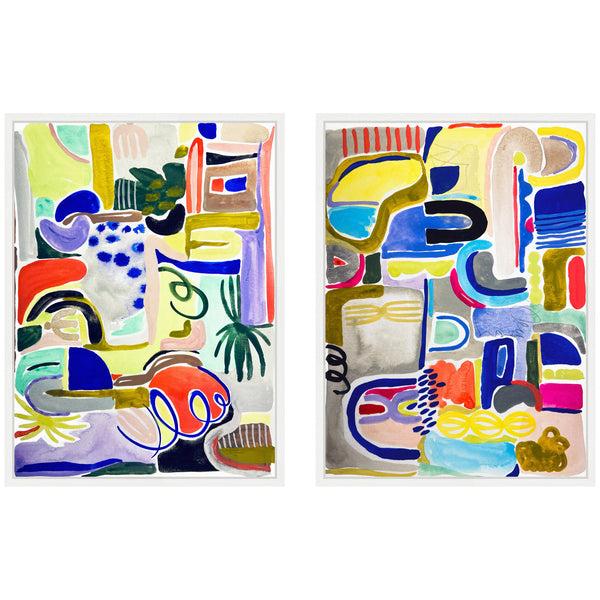 kate & laurel Sylvie Colorful Abstract 6 and 7 Framed Canvas Art Set by Emma Daisy