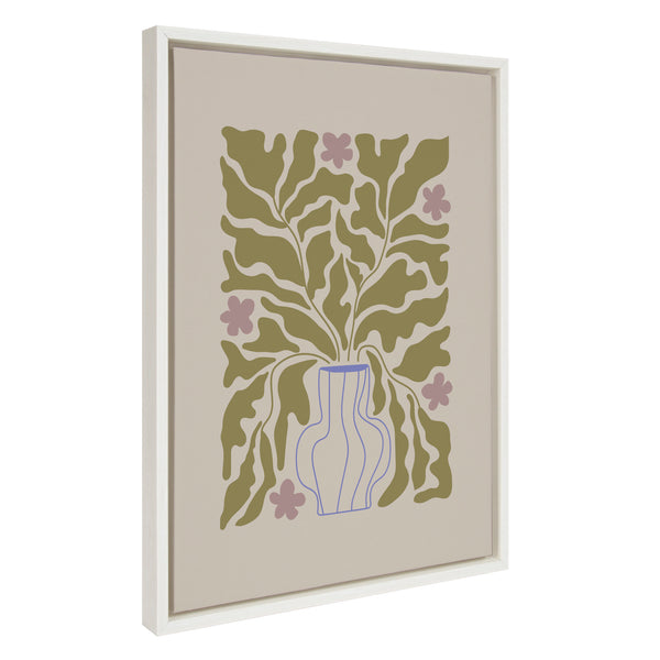 Kate & Laurel Sylvie Colorful Abstract Retro Floral Blue Vase Framed Canvas By The Creative Bunch Studio