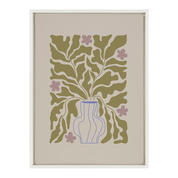 Kate & Laurel Sylvie Colorful Abstract Retro Floral Blue Vase Framed Canvas By The Creative Bunch Studio