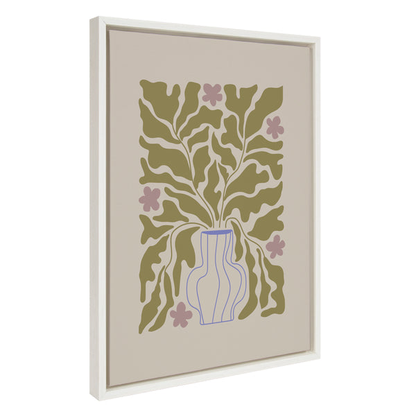 kate & laurel Sylvie Colorful Abstract Retro Floral Blue Vase Framed Canvas by The Creative Bunch Studio