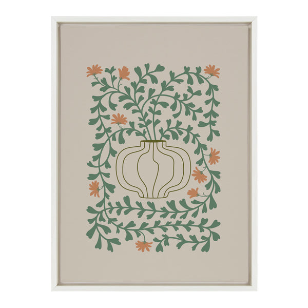 Kate & Laurel Sylvie Colorful Abstract Retro Floral Green And Orange Framed Canvas By The Creative Bunch Studio