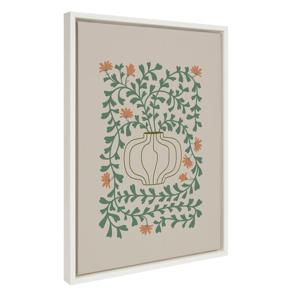 kate & laurel Sylvie Colorful Abstract Retro Floral Green and Orange Framed Canvas by The Creative Bunch Studio