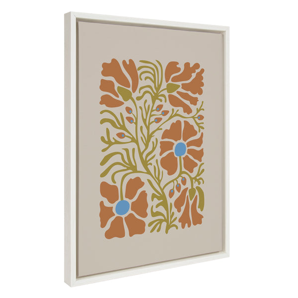 kate & laurel Sylvie Colorful Abstract Retro Floral Orange Framed Canvas by The Creative Bunch Studio