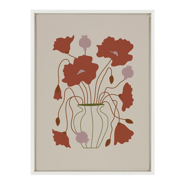 Kate & Laurel Sylvie Colorful Abstract Retro Floral Red And Pink Framed Canvas By The Creative Bunch Studio