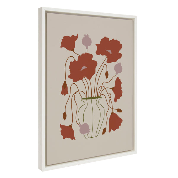 kate & laurel Sylvie Colorful Abstract Retro Floral Red and Pink Framed Canvas by The Creative Bunch Studio