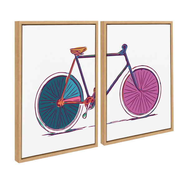 Kate & Laurel Sylvie Colorful Bike Left And Right Framed Canvas Set By Apricot And Birch