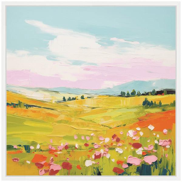Kate & Laurel Sylvie Colorful Meadow Landscape Framed Canvas By The Creative Bunch Studio