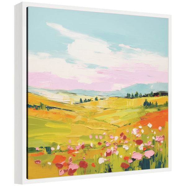 kate & laurel Sylvie Colorful Meadow Landscape Framed Canvas by The Creative Bunch Studio