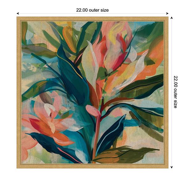 Kate & Laurel Sylvie Colorful Tropic Botanical Abstract Neutral Linen Framed Canvas By The Creative Bunch Studio