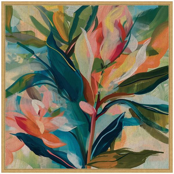 Kate & Laurel Sylvie Colorful Tropic Botanical Abstract Neutral Linen Framed Canvas By The Creative Bunch Studio