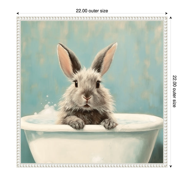 Kate & Laurel Sylvie Country Bunny White Bathtub Framed Canvas By The Creative Bunch Studio