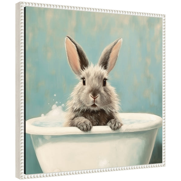 kate & laurel Sylvie Country Bunny White Bathtub Framed Canvas by The Creative Bunch Studio
