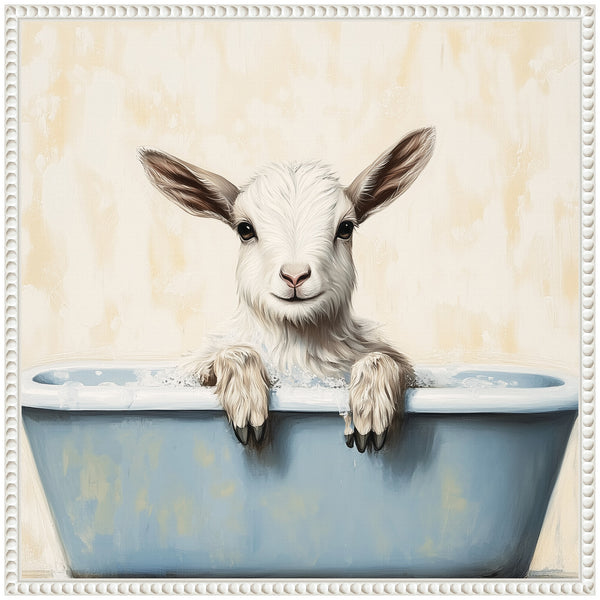 Kate & Laurel Sylvie Country Goat In Light Blue Bathtub Framed Canvas By The Creative Bunch Studio