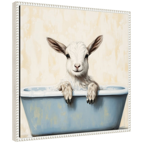 kate & laurel Sylvie Country Goat in Light Blue Bathtub Framed Canvas by The Creative Bunch Studio