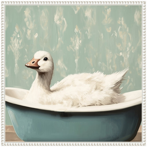 Kate & Laurel Sylvie Country Goose In Light Teal Bathtub Framed Canvas By The Creative Bunch Studio
