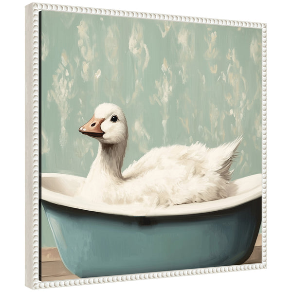 kate & laurel Sylvie Country Goose in Light Teal Bathtub Framed Canvas by The Creative Bunch Studio
