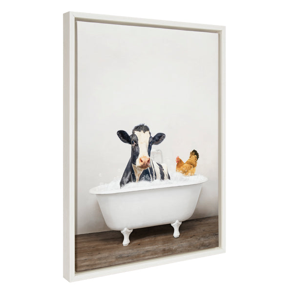 Kate & Laurel Sylvie Cow And Chicken In Rustic Bath Framed Canvas By Amy Peterson Art Studio