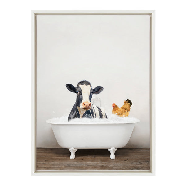 Kate & Laurel Sylvie Cow And Chicken In Rustic Bath Framed Canvas By Amy Peterson Art Studio
