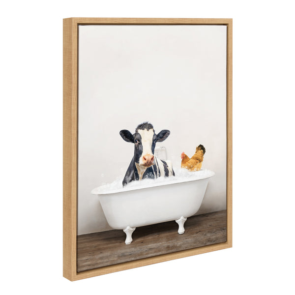 kate & laurel Sylvie Cow and Chicken in Rustic Bath Framed Canvas by Amy Peterson Art Studio