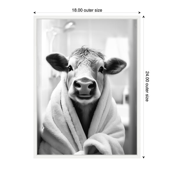 Kate & Laurel Sylvie Cow Bathroom Art Towel Robe Black And White Framed Canvas By The Creative Bunch Studio