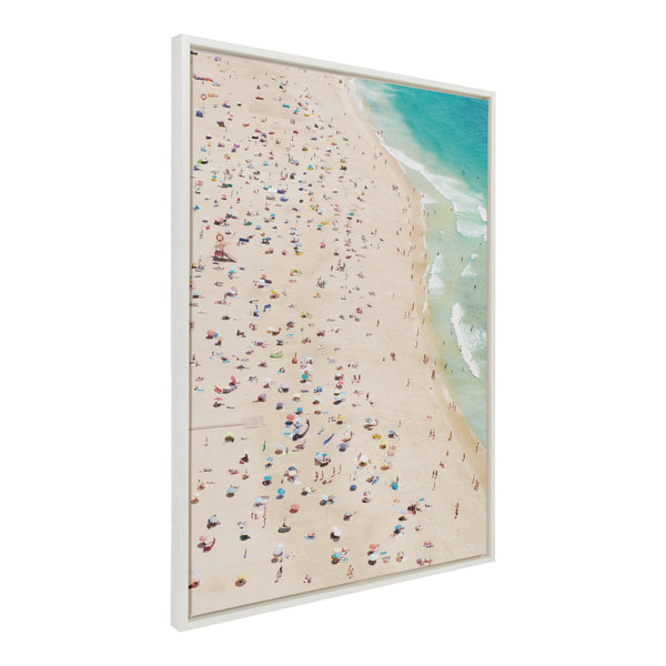 Kate & Laurel Sylvie Crowded Beach From Above Framed Canvas By Amy Peterson Art Studio