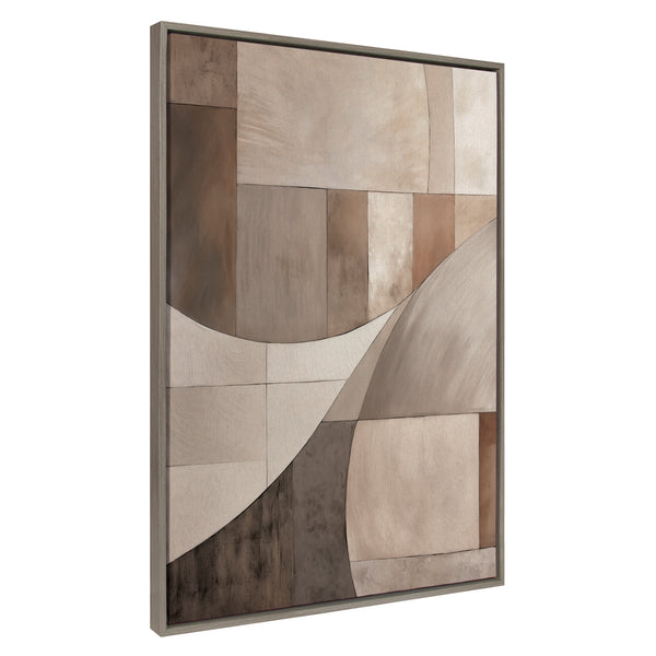 kate & laurel Sylvie Curved Grid Abstract on Neutral Linen Framed Canvas by The Creative Bunch Studio
