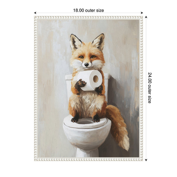 Kate & Laurel Sylvie Cute Fox Toilet Paper Roll Toilet Bathroom Art Framed Canvas By The Creative Bunch Studio