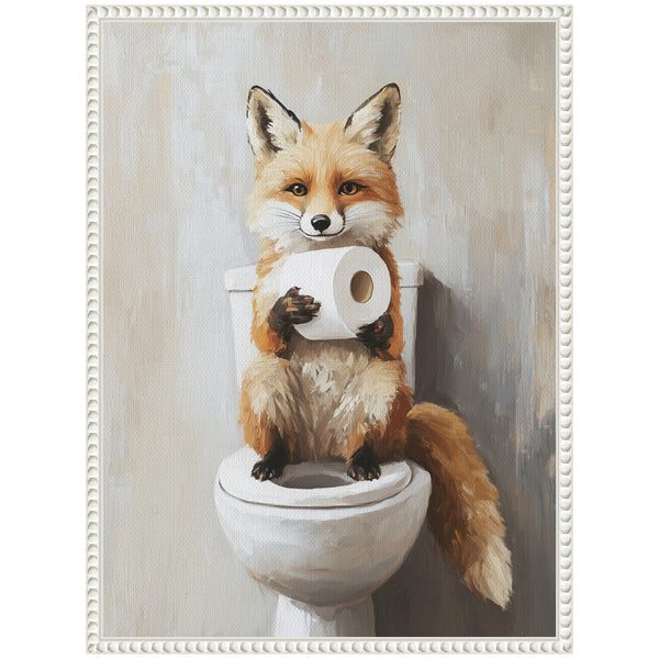 Kate & Laurel Sylvie Cute Fox Toilet Paper Roll Toilet Bathroom Art Framed Canvas By The Creative Bunch Studio
