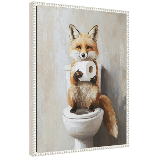kate & laurel Sylvie Cute Fox Toilet Paper Roll Toilet Bathroom Art Framed Canvas by The Creative Bunch Studio