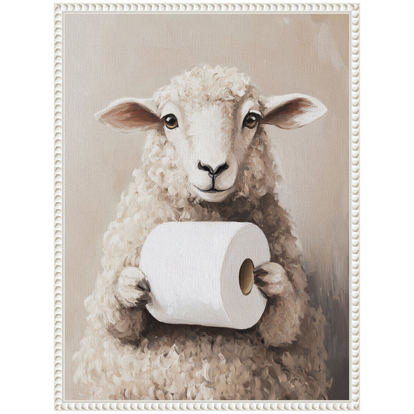Kate & Laurel Sylvie Cute Sheep Toilet Paper Roll Toilet Bathroom Art Framed Canvas By The Creative Bunch Studio