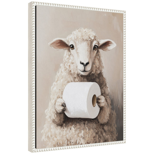 kate & laurel Sylvie Cute Sheep Toilet Paper Roll Toilet Bathroom Art Framed Canvas by The Creative Bunch Studio