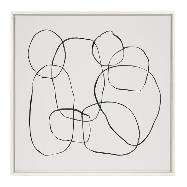 Kate & Laurel Sylvie Dancing Circles Black And Soft White Framed Canvas By Teju Reval Of SnazzyHues