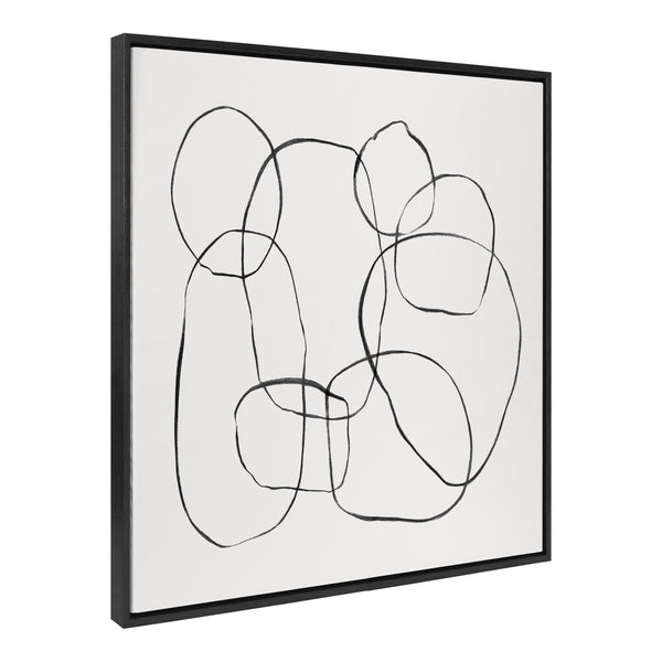 kate & laurel Sylvie Dancing Circles Black and Soft White Framed Canvas by Teju Reval of SnazzyHues