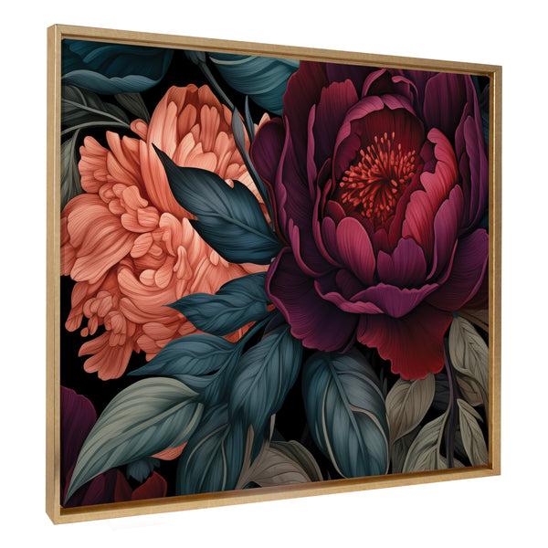 kate & laurel Sylvie Dark Academia Floral in Rich Jewel Tones Framed Canvas by The Creative Bunch Studio