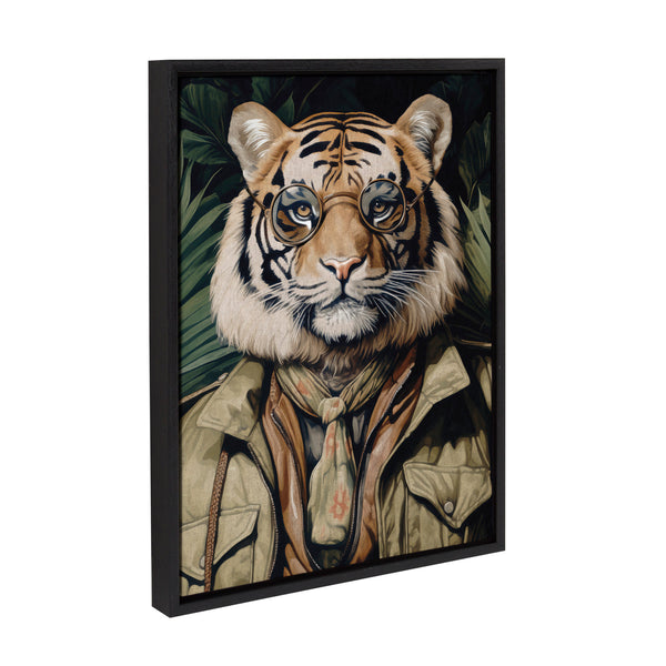 Kate & Laurel Sylvie Dark Academia Jungle Safari Tiger Framed Canvas By The Creative Bunch Studio