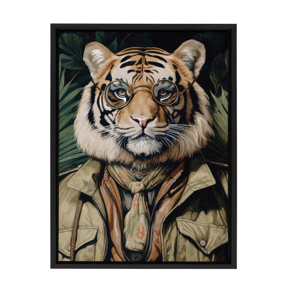 Kate & Laurel Sylvie Dark Academia Jungle Safari Tiger Framed Canvas By The Creative Bunch Studio