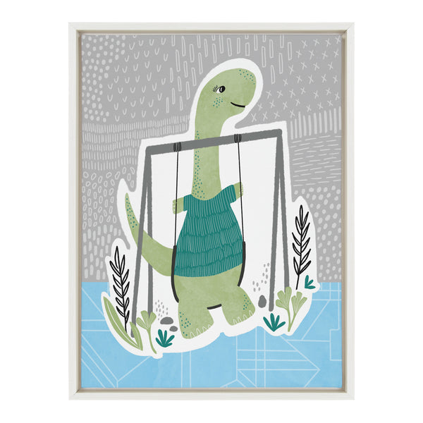 kate & laurel Sylvie Dino at the Park 2 Framed Canvas by Molly Fabiano White 18x24