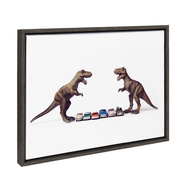 Kate & Laurel Sylvie Dino Cars Faceoff Framed Canvas By Saint And Sailor Studios