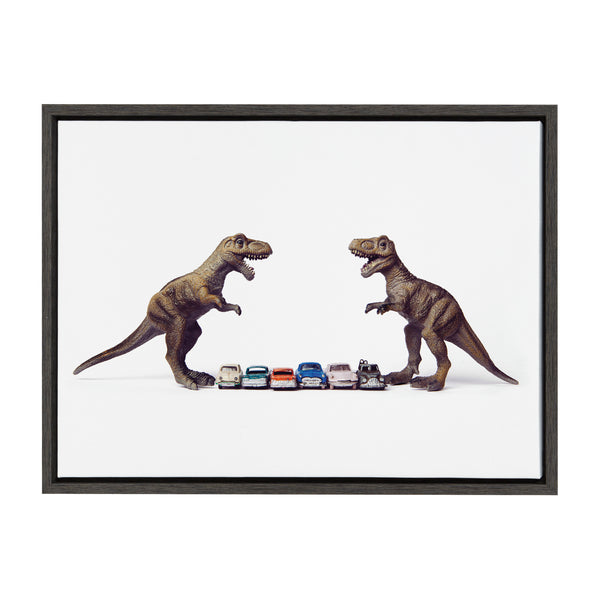 Kate & Laurel Sylvie Dino Cars Faceoff Framed Canvas By Saint And Sailor Studios
