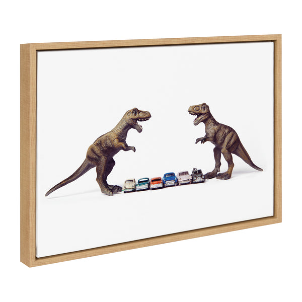 kate & laurel Sylvie Dino Cars Faceoff Framed Canvas by Saint and Sailor Studios